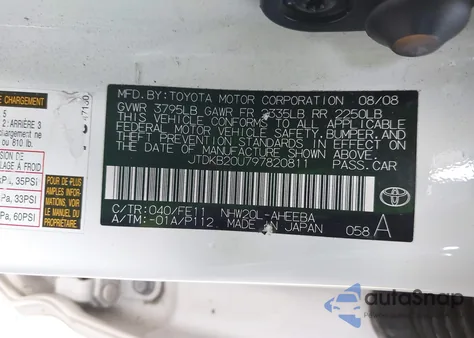 2009 Toyota Prius z USA, uszkodzony, nr VIN JTDKB20U797820811